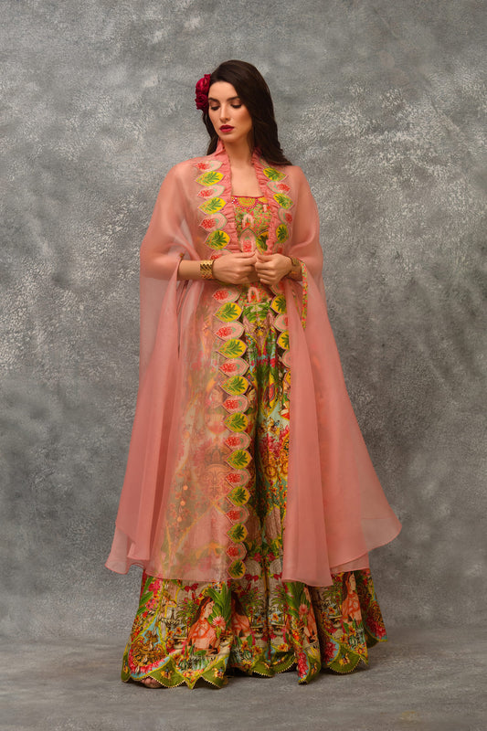 Begum Print Sharara Cape Set