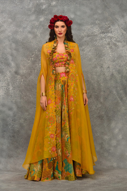Multi Colour Jharokha Print Cape Set