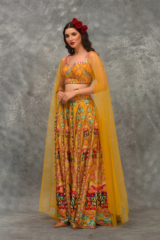 Mustard Face Print Sharara Set