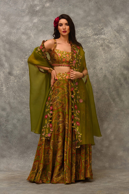 Mughal Fan Print Cape Set
