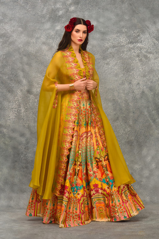 Door Print Sharara Cape Set