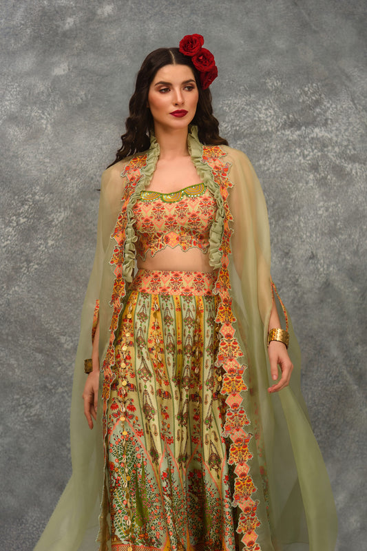 Elephant Print Sharara Cape Set