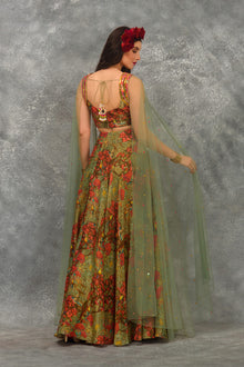 Stain Glass Rose Print Skirt With Blouse