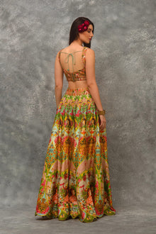 Printed sharara with  blouse and orangnza cutwork border Cape
