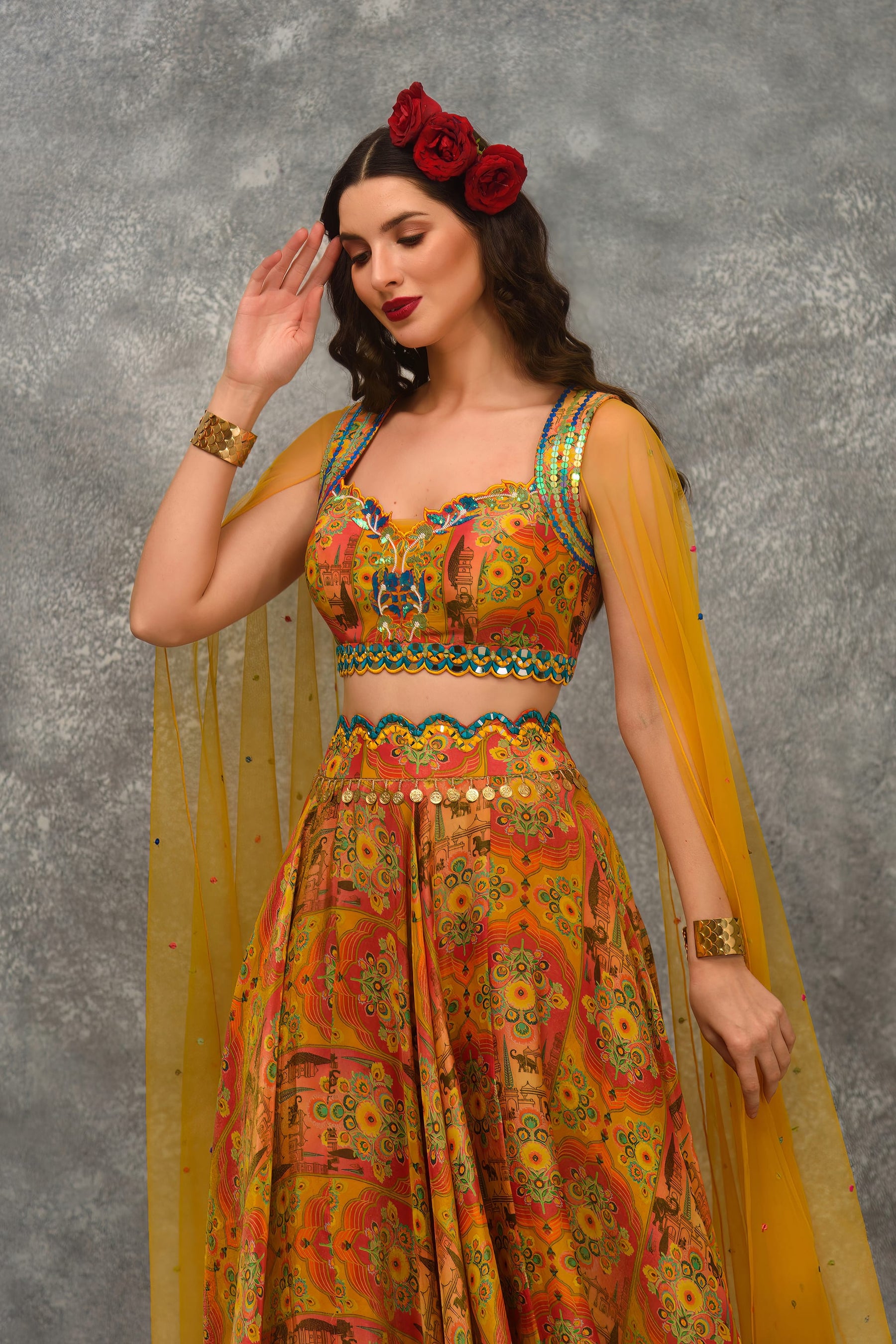 Rajasthan Fort Print Skirt With Blouse