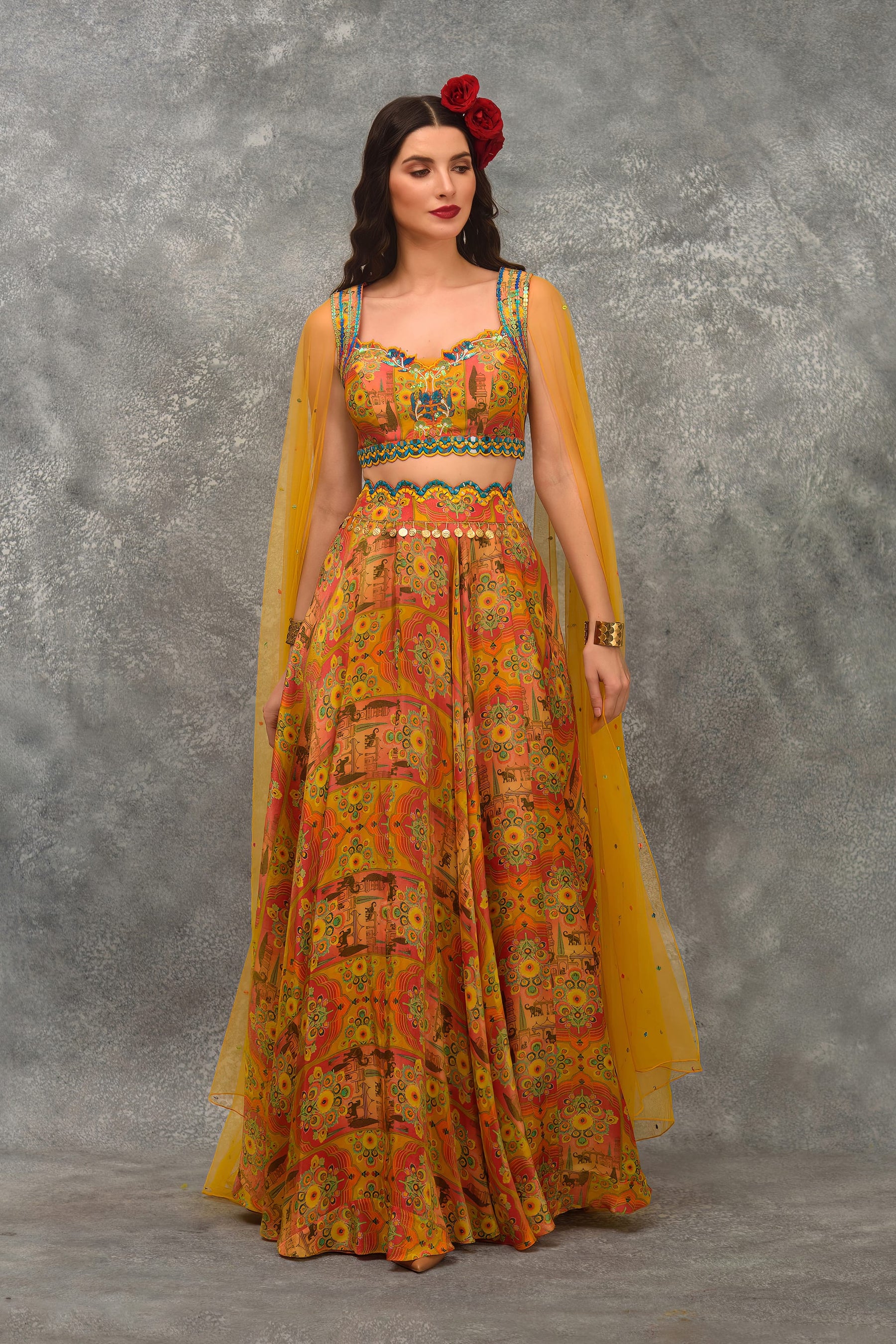 Rajasthan Fort Print Skirt With Blouse