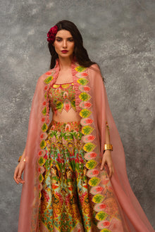Printed sharara with  blouse and orangnza cutwork border Cape
