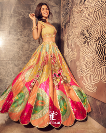 Kaleidoscope Pista Multicolour Banarsi Patchwork Lehenga