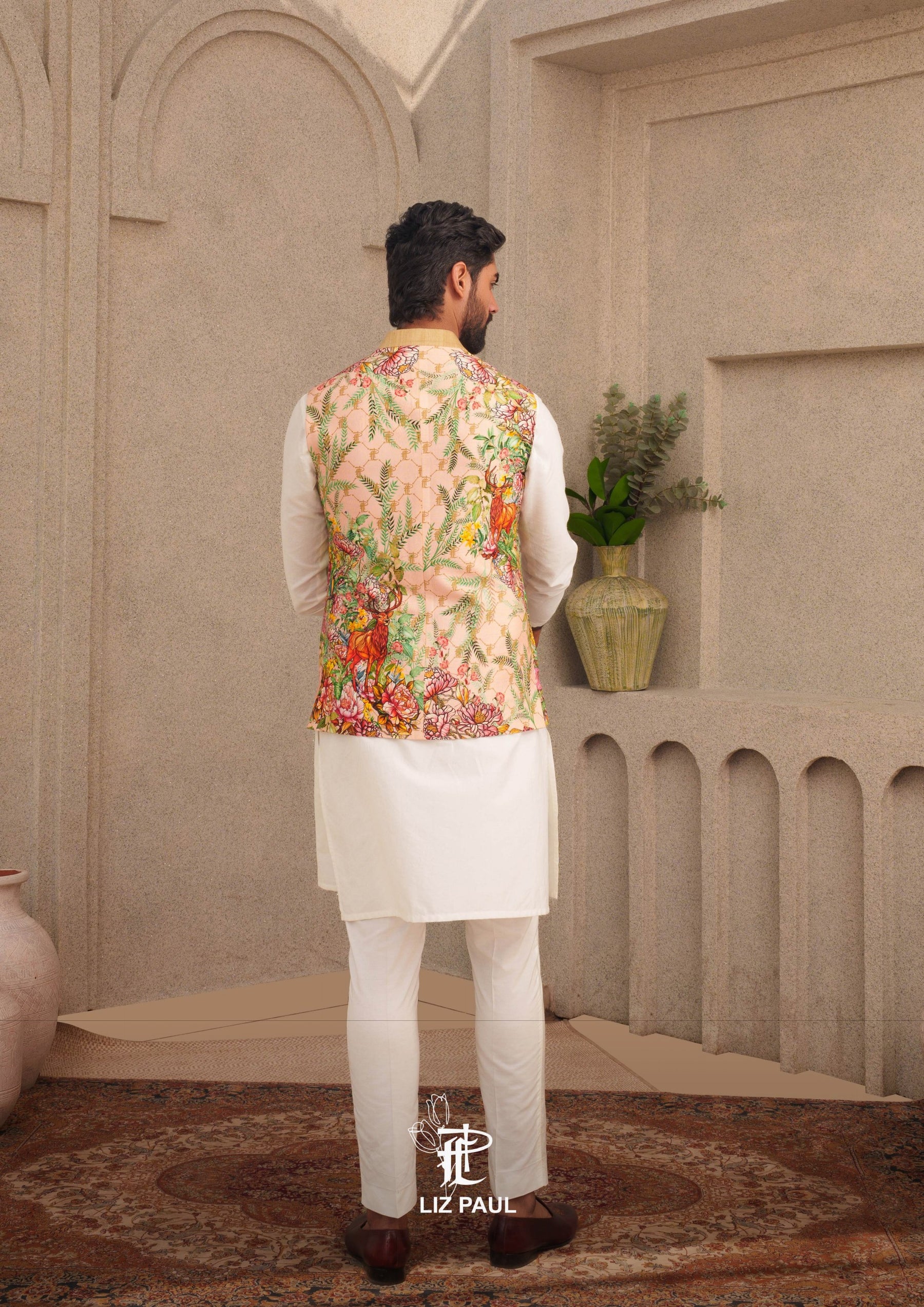 Stain Glass Deer Print Nehru Jacket