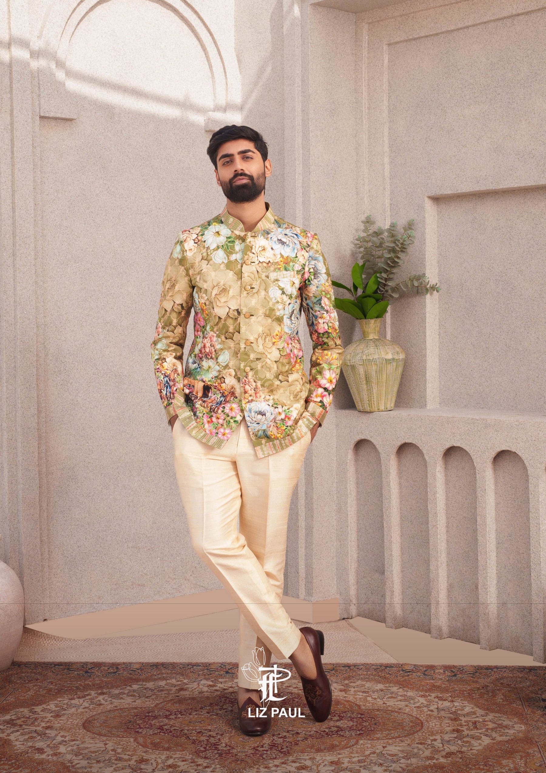 Carriage Print Bandhgala Jacket