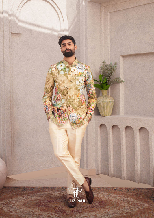 Carriage Print Bandhgala Jacket
