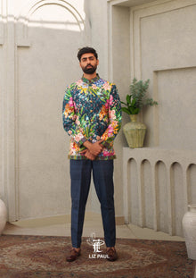Dark Sapphire Tropical Tiger Bandhgala Set