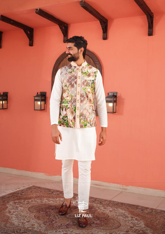 Dove Print Nehru Jacket