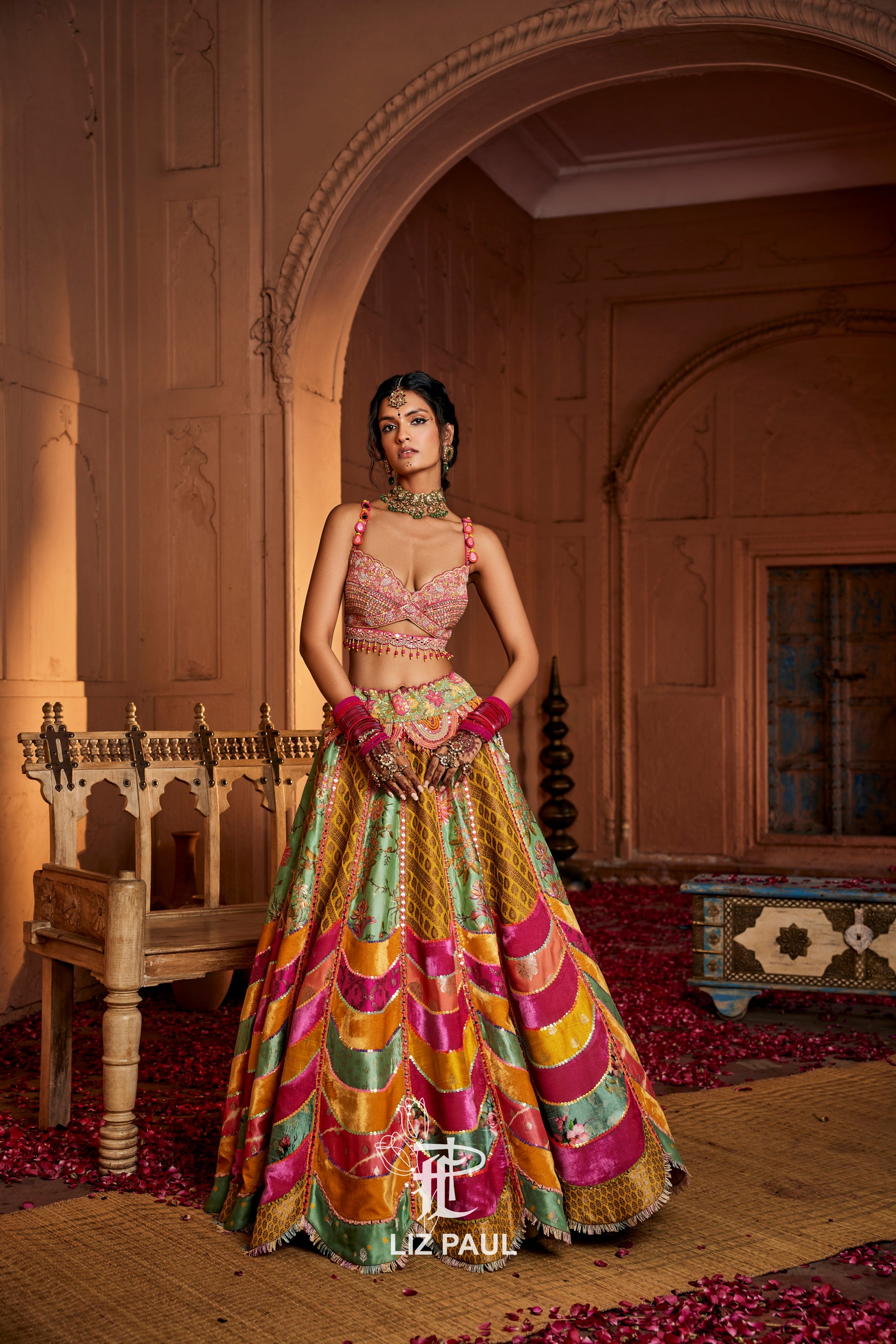 Scallop Multicolour Banarsi Patchwork Lehenga