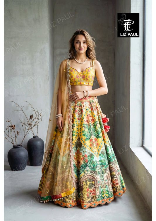 Gulposh Palm Tree Printed Lehenga