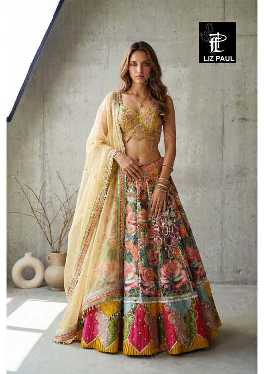 Dragonfly Rose Banarsi Mosaic Lehenga
