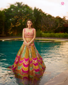 Scallop Multicolour Banarsi Patchwork Lehenga