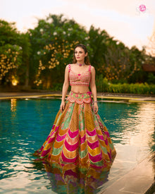 Scallop Multicolour Banarsi Patchwork Lehenga