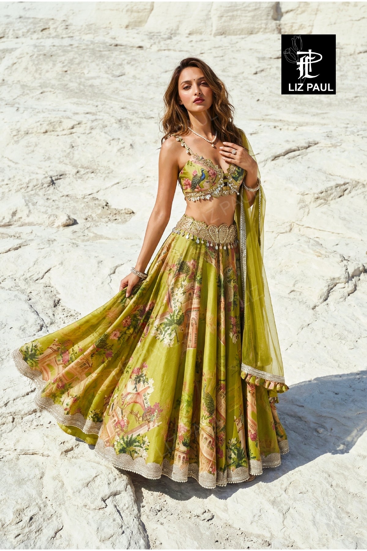Olive Gulposh Skirt Set