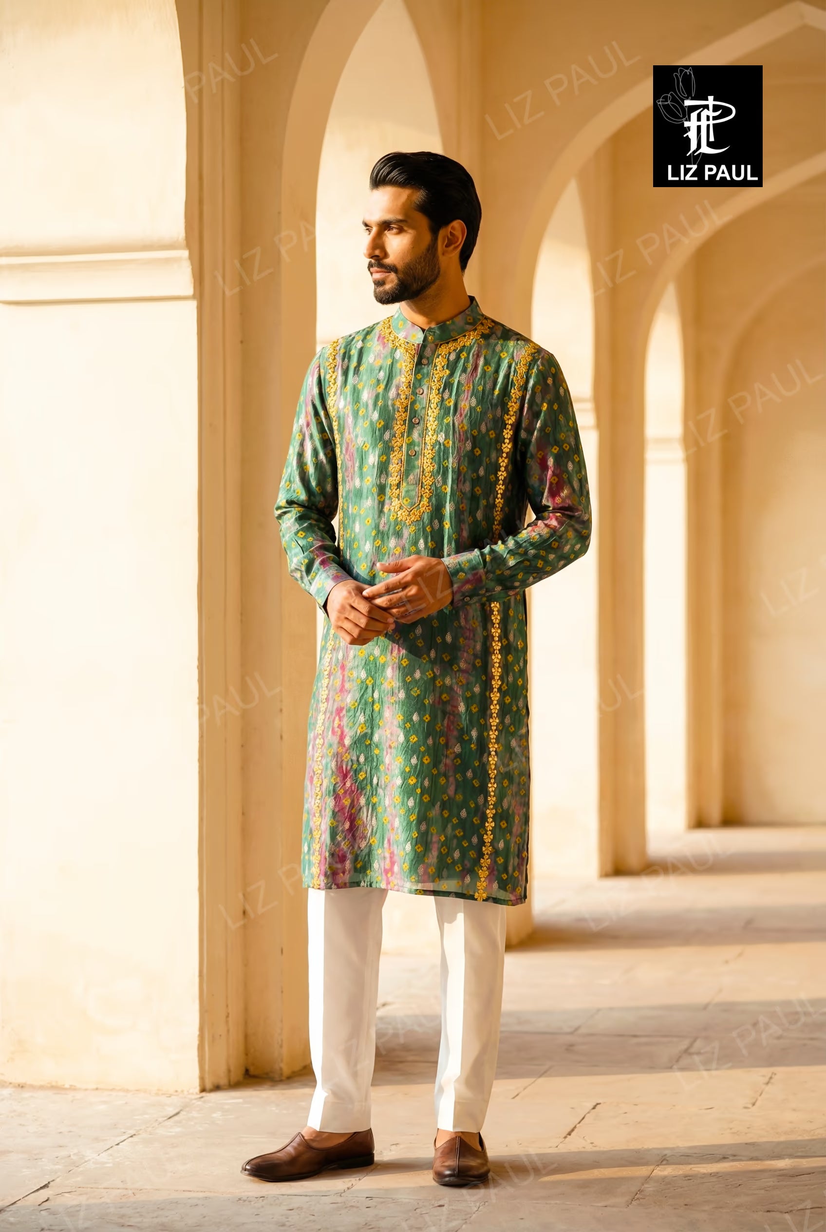 Teal Green Tie-Dye Banarsi Kurta Set