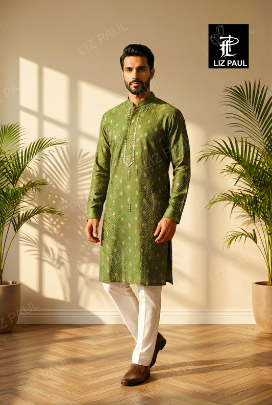 Textured Tie Dye silk  Kurta with mirror work and trouser