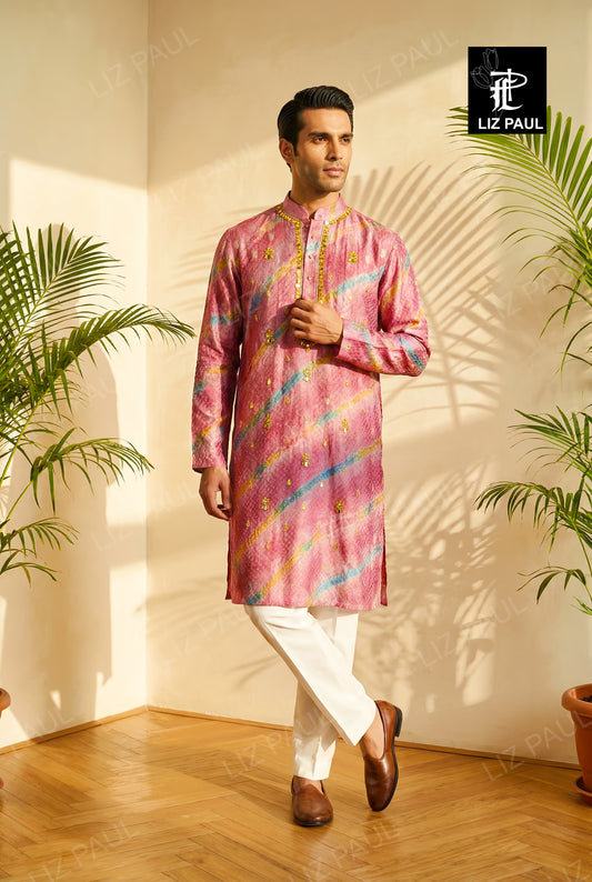 Textured Tie Dye Silk Kurta with mirror work and trouser