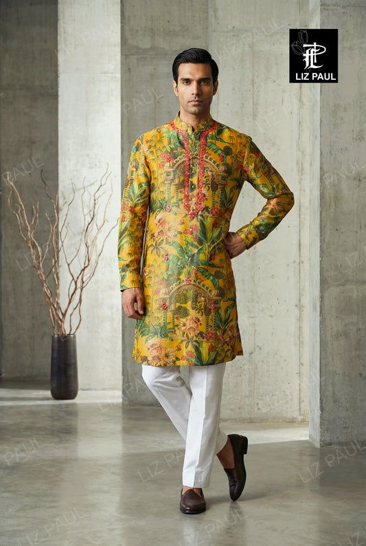 Gulposh Vintage Arch Palm Print Kurta Set