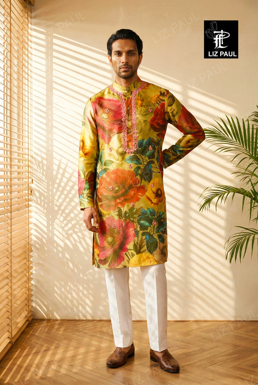 Big Vintage Peony Print Kurta Set