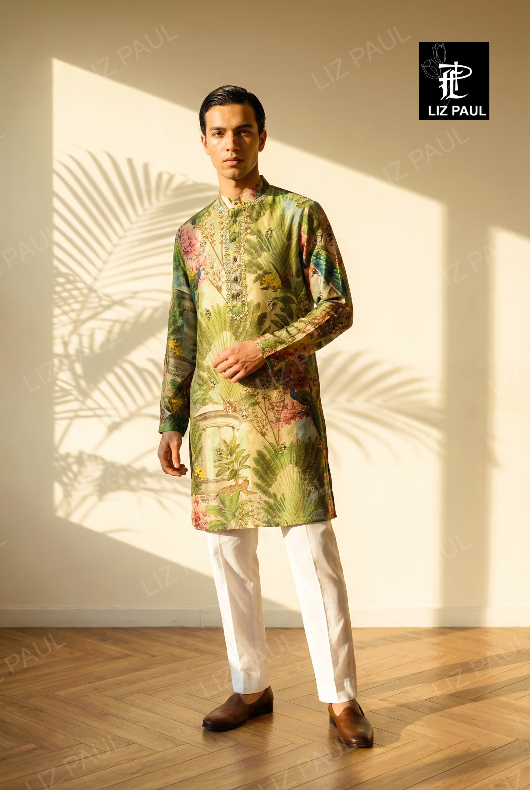 Palm Peacock And Cheeta Print Kurta Set