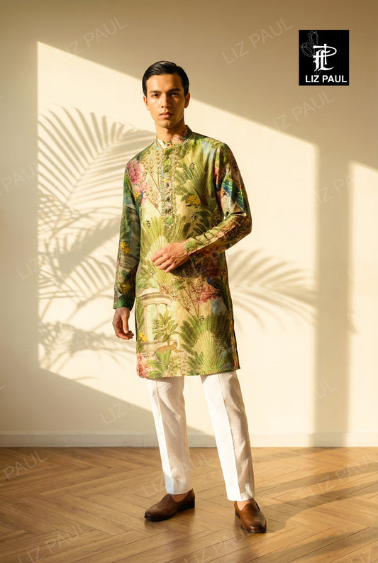 Palm Peacock And Cheeta Print Kurta Set