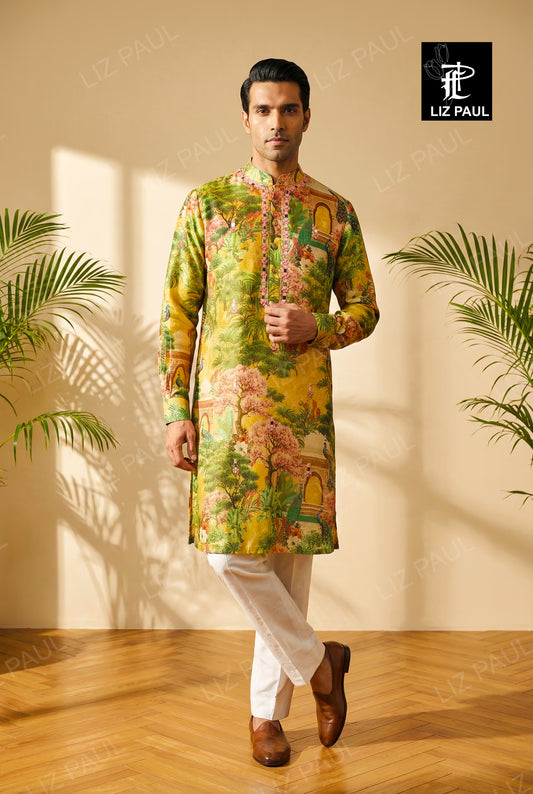 Multicolour Peacock Garden Print Kurta Set