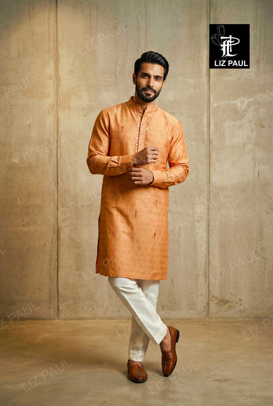 Peach Banarasi Kurta Set