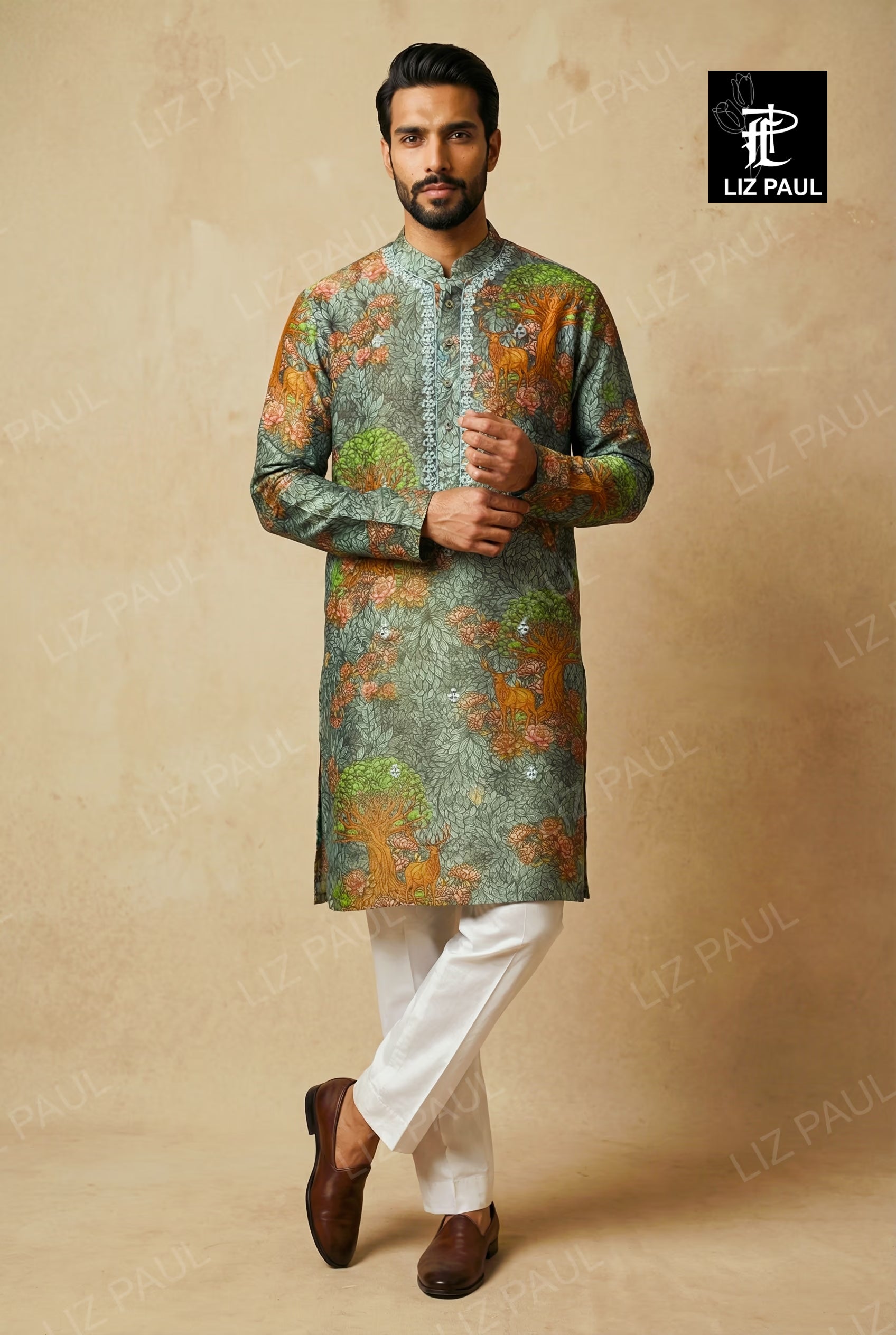 Stain-Glass Deer Print Kurta Set