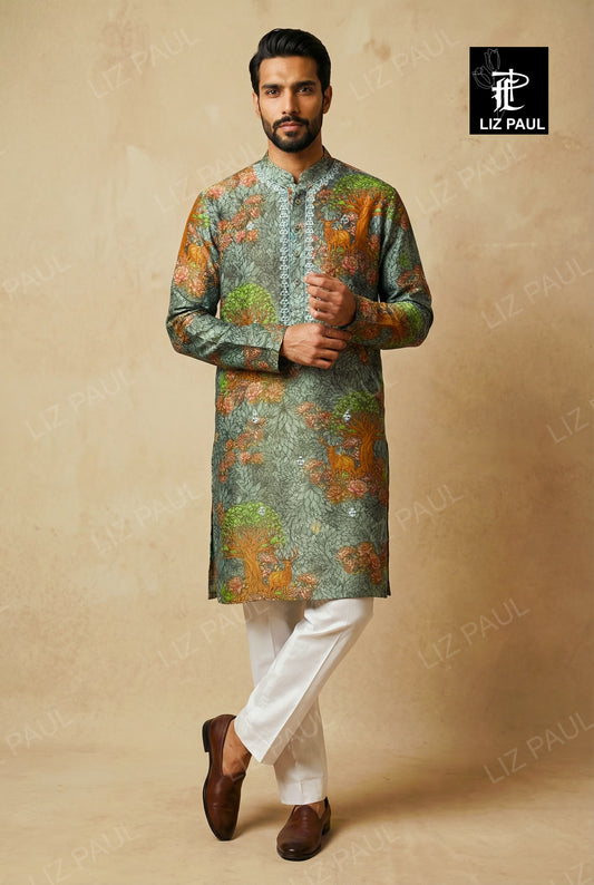 Stain-Glass Deer Print Kurta Set
