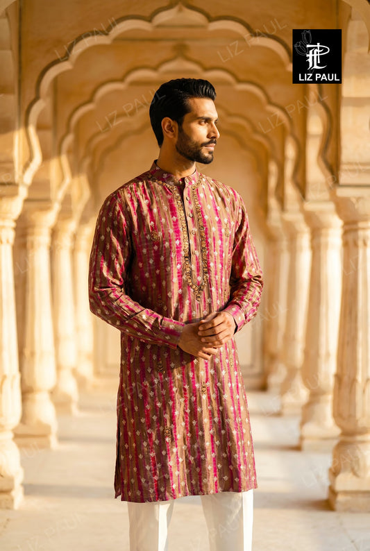 Tie dye Silk Banarsi Kurta with mirror work and trouser