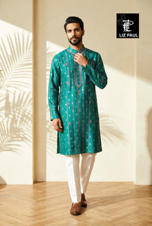 Teal Blue Tie-Dye Banarsi Kurta Set