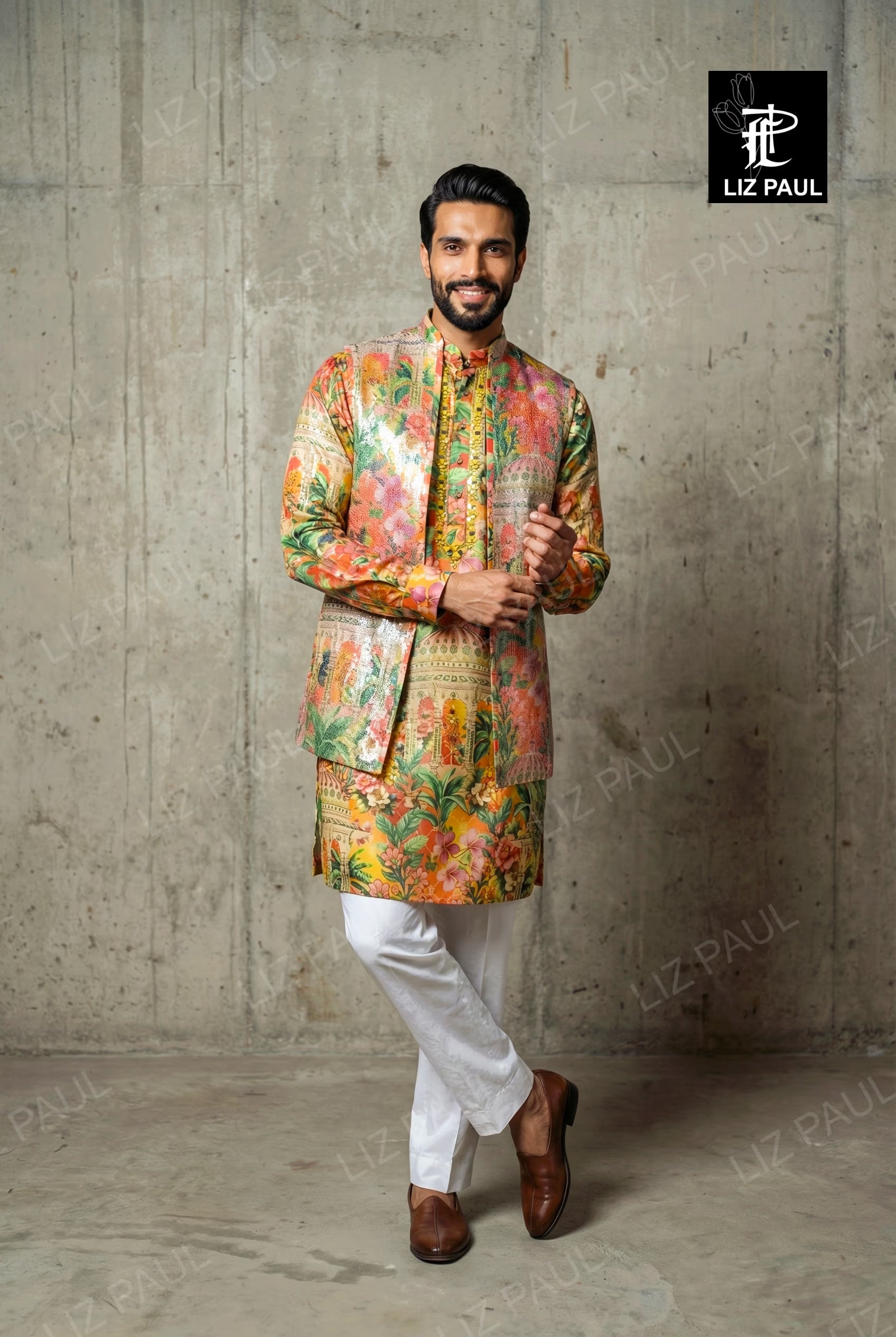 Gulposh Orange Gazeebo Sequin Print Jacket