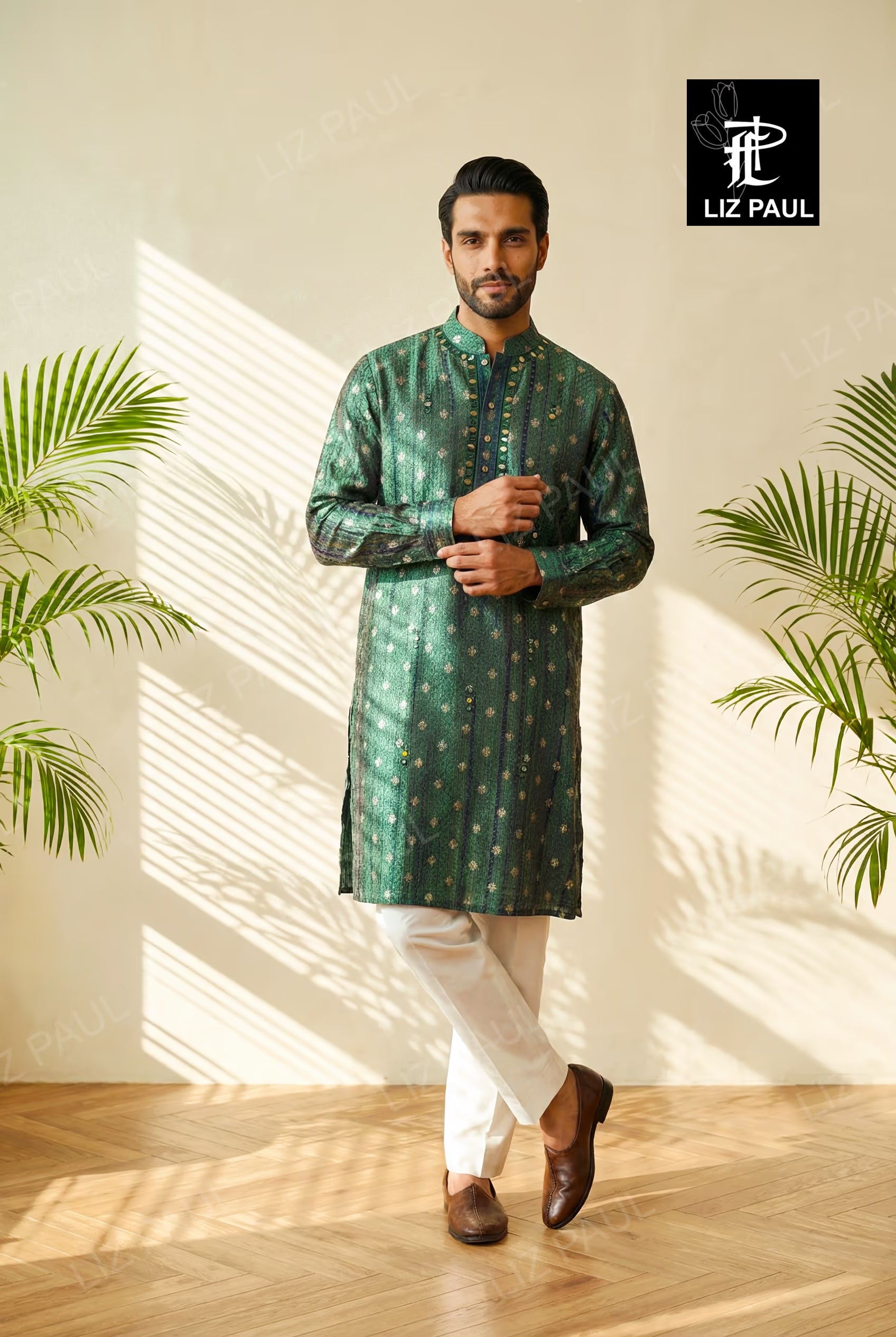 Teal Green Tie-Dye Banarsi Kurta Set
