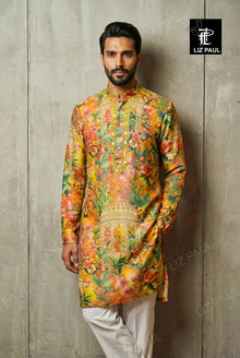 Gulposh Orange Gazeebo Print Kurta Set